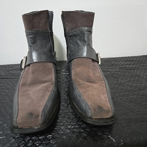 Faranzi Men's Gray Brown Suede Leather Ankle Boots Size 10.5 - Picture 1 of 8